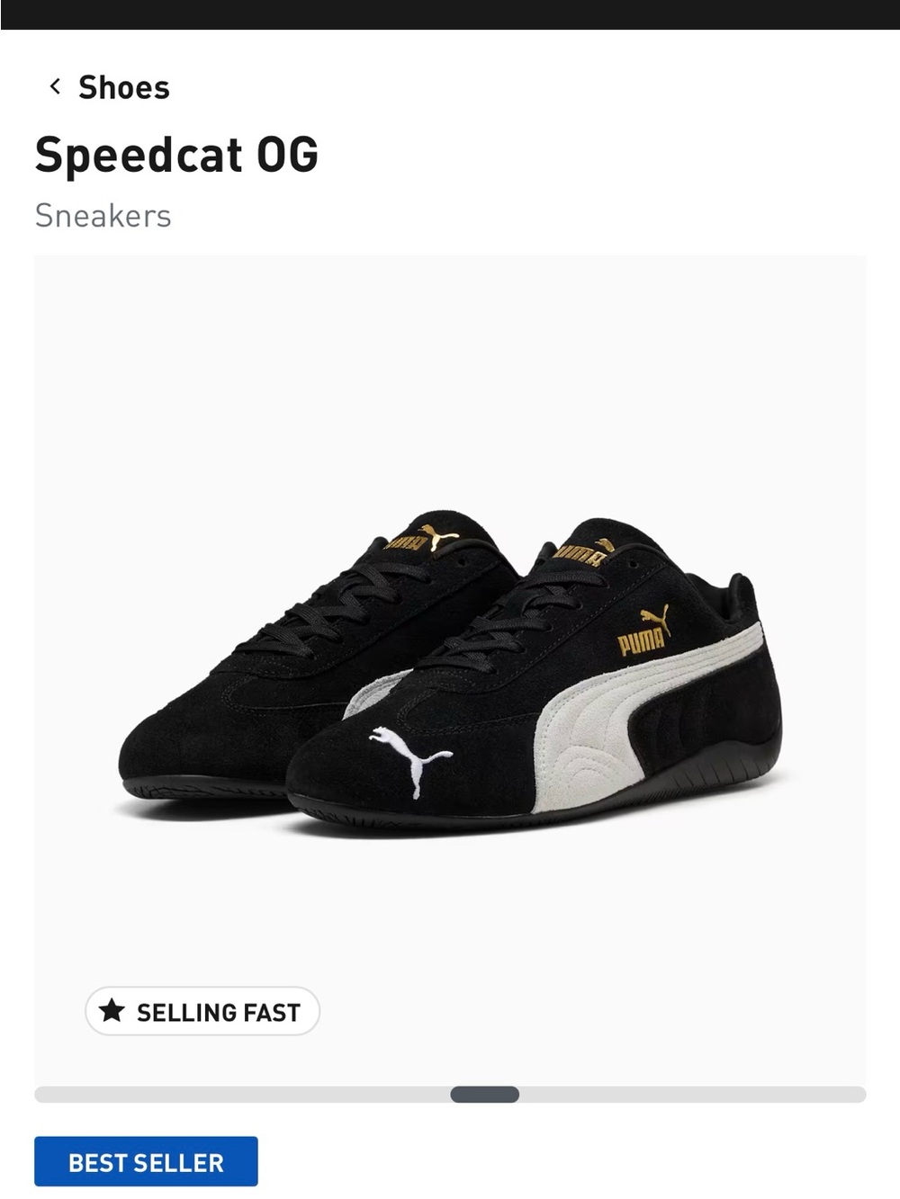 Puma Black Suede Sneakers with White Formstrip and Gold Logo -SpeedCat OG - Picture 2 of 4